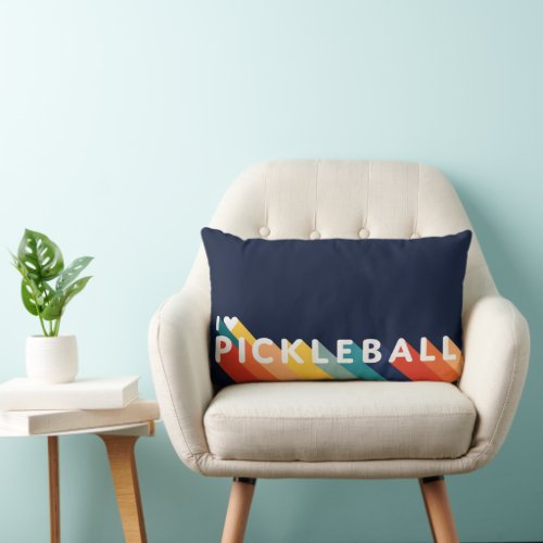 Pickleball Retro Rainbow I Heart Pickleball Lumbar Pillow