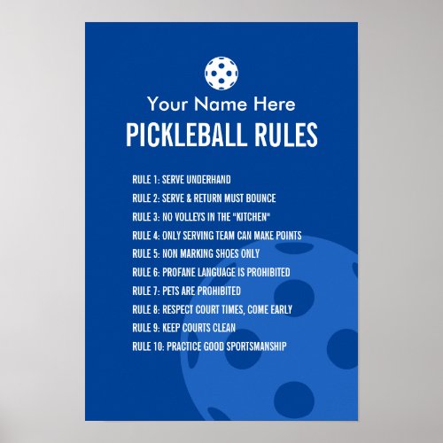 Pickleball rules and etiquette poster sign