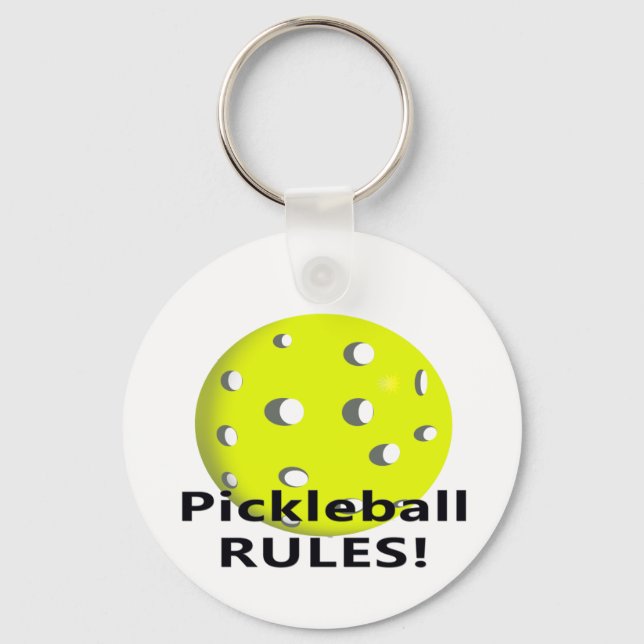 Pickleball Rules! With yellow ball black text Keychain (Front)