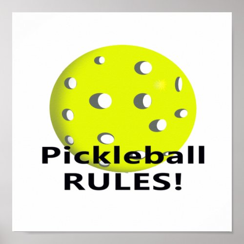 Pickleball Rules With yellow ball black text Poster