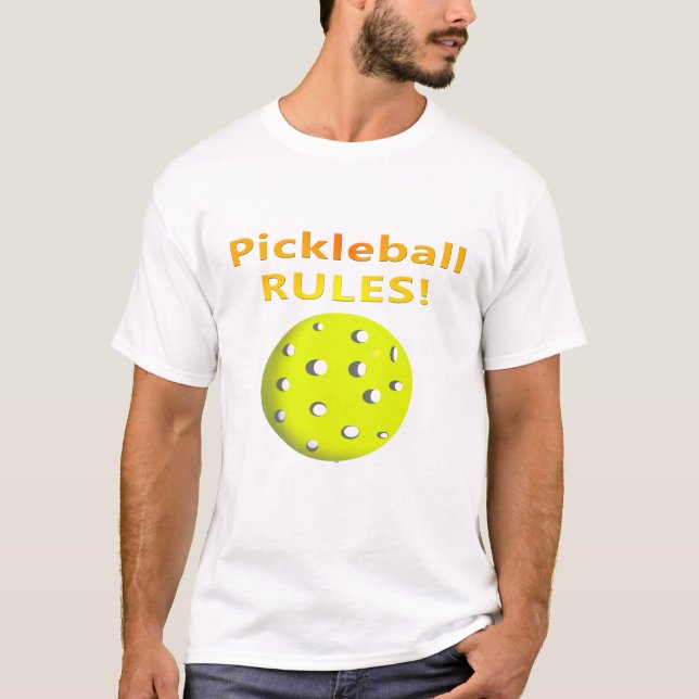 Pickleball Rules! With yellow ball yellow text T-Shirt (Front)