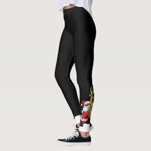 Pickleball Santa and Reindeer Christmas Cool Black Leggings