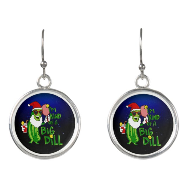 Pickleball Santa Big Dill Earrings (Front)
