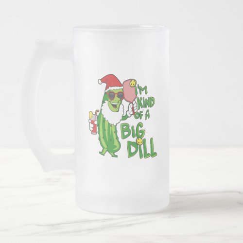 Pickleball Santa Big Dill Frosted Glass Beer Mug
