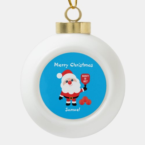 Pickleball Santa  Ceramic Ball Christmas Ornamen Ceramic Ball Christmas Ornament