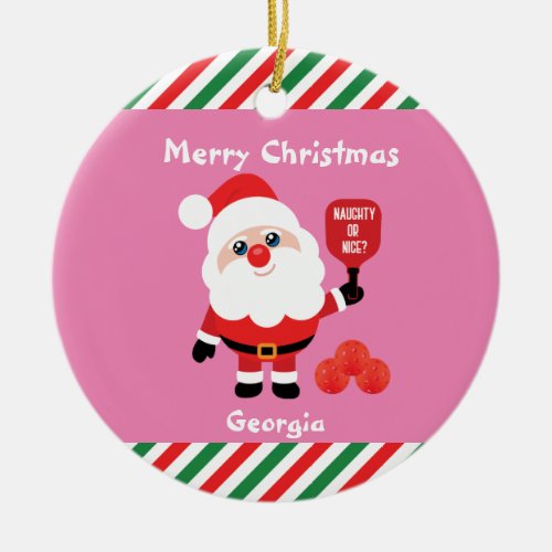 Pickleball Santa Ceramic Ornament