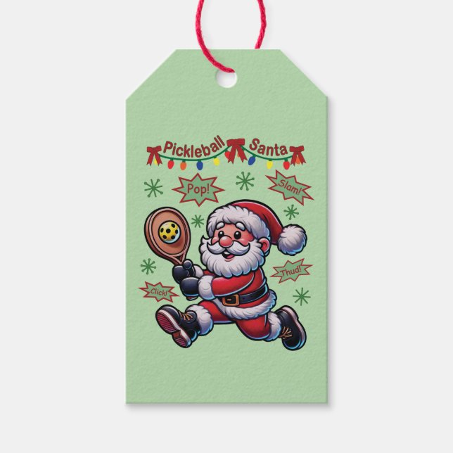 Pickleball Santa Claus Christmas Gift Tags (Front)