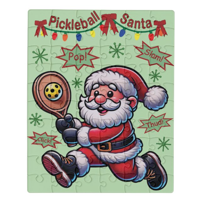 Pickleball Santa Claus Christmas Jigsaw Puzzle (Puzzle Vertical)