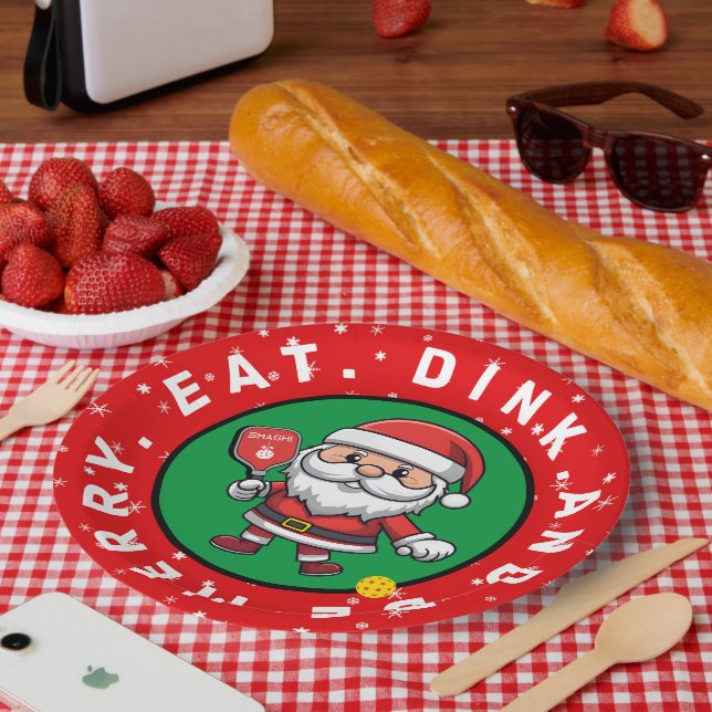 Pickleball  Santa custom text  Paper Plates (Picnic)