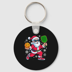 Pickleball santa enthusiasts christmas fun keychain