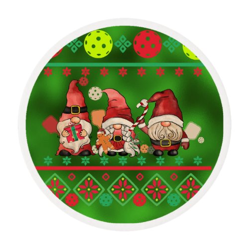 Pickleball Santa Gnomes Funny Retro Christmas  Edible Frosting Rounds