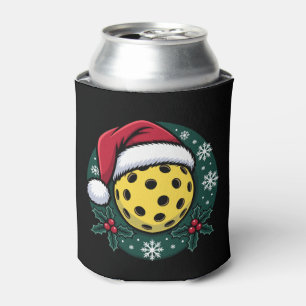 Pickleball Santa Hat Holly Christmas Holiday Xmas Can Cooler