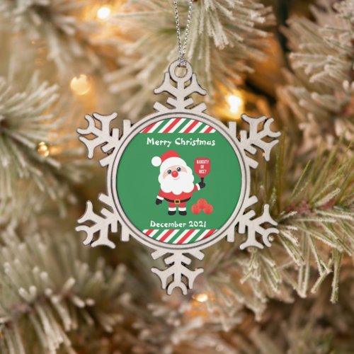 Pickleball Santa  Snowflake Pewter Christmas Ornament