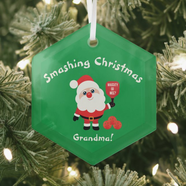 Pickleball🎅 Santa Star  Glass Ornament (Insitu)