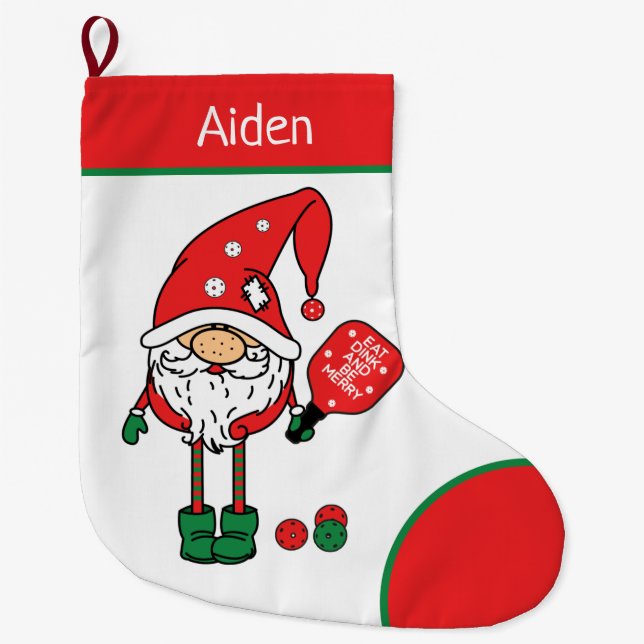 Pickleball Santas  Large Christmas Stocking (Front)