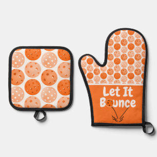 Pickleball Serve Let It Bounce Orange Personalized Oven Mitt & Pot Holder Set