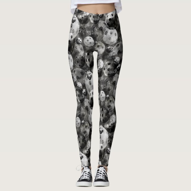 Pickleball Shades of Gray Pattern Leggings (Front)