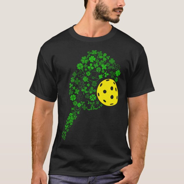 Pickleball Shamrock Leaf St Patrick Day Pickleball T-Shirt (Front)