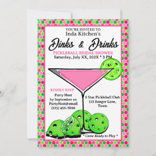 Pickleball Shower Dinks & Drinks Pink Honeycomb Invitation