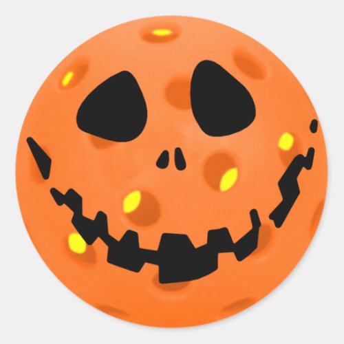 Pickleball Skeleton Jack_o_Lantern Halloween Classic Round Sticker
