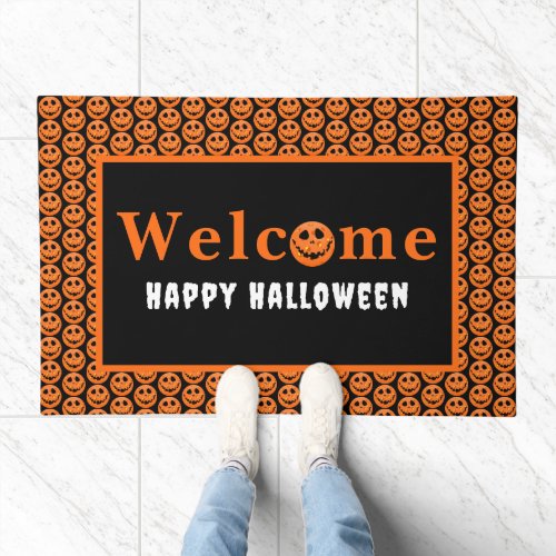 Pickleball Skeleton Jack_o_Lantern Halloween Doormat