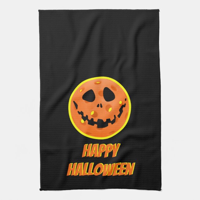 Pickleball Skeleton Jack-o'-Lantern Halloween Kitchen Towel (Vertical)