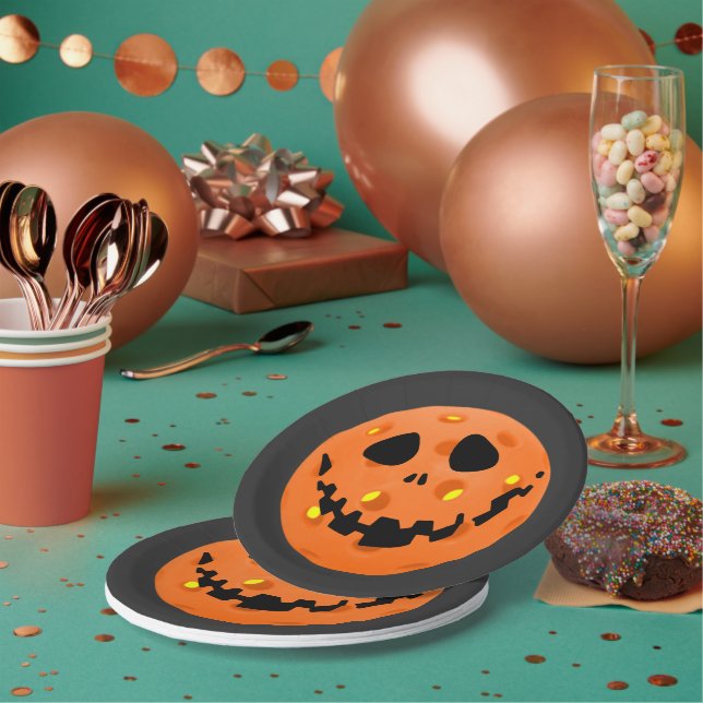 Pickleball Skeleton Jack-o'-Lantern Halloween Paper Plates (Multi)