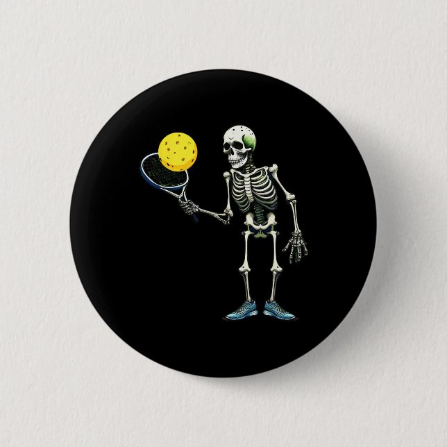 Pickleball Skeleton Tee Halloween Costume Pickleba Button (Front)