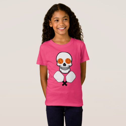 Pickleball Skull and Crossed Paddles Orange Balls T_Shirt