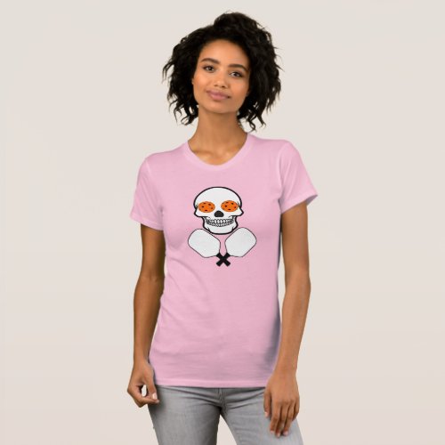 Pickleball Skull and Crossed Paddles Orange Balls T_Shirt