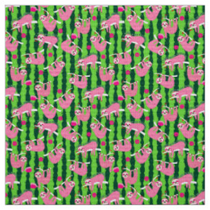 Pickleball sloths on watermelon background fabric