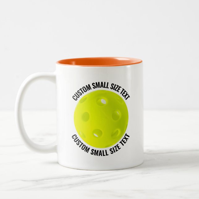 Pickleball & Small Text ORANGE 11oz Custom Two-Tone Coffee Mug (Left)