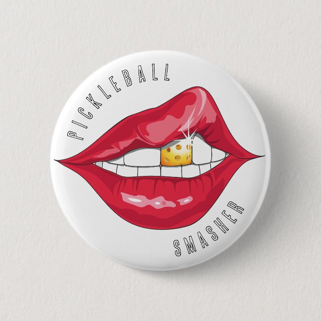 Pickleball Smasher Red Lips Button (Front)