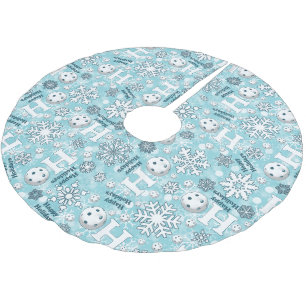 Pickleball Snowballs Blue and White Happy Holidays Brushed Polyester Tree Skirt