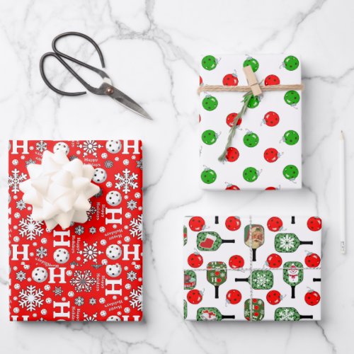 Pickleball Snowballs Ornaments  Paddles Red Green Wrapping Paper Sheets