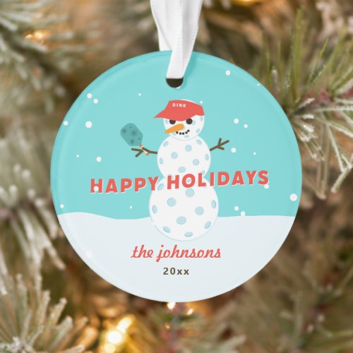 Pickleball Snowman Custom Holiday Acrylic Ornament
