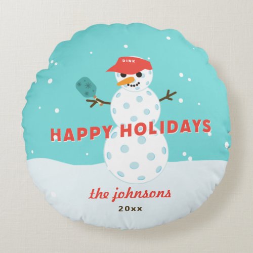 Pickleball Snowman Custom Holiday Funny Round Pillow