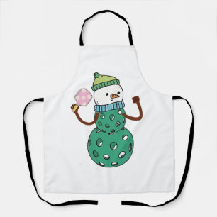 Pickleball Snowman Funny Christmas Xmas  Apron