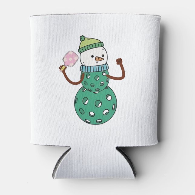 Pickleball Snowman Funny Christmas Xmas  Can Cooler (Front)
