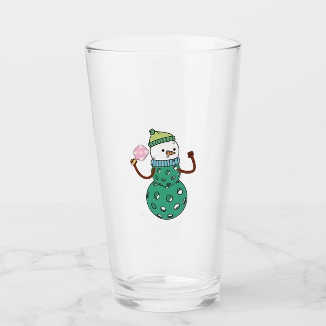 Pickleball Snowman Funny Christmas Xmas  Glass (Front)
