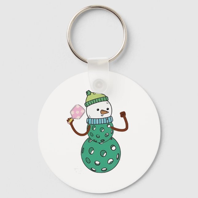Pickleball Snowman Funny Christmas Xmas  Keychain (Front)