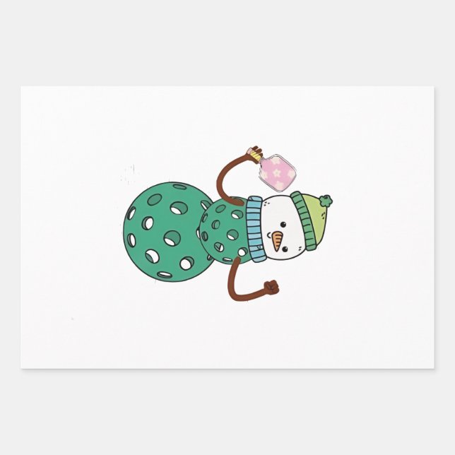 Pickleball Snowman Funny Christmas Xmas  Wrapping Paper Sheets (Front)