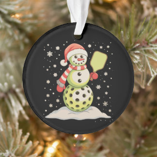 Pickleball Snowman Santa Hat Christmas Lights Xmas Ornament
