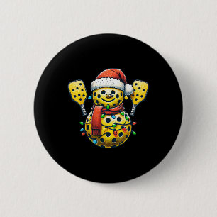 Pickleball Snowman Santa Hat Lights Christmas Pick Button