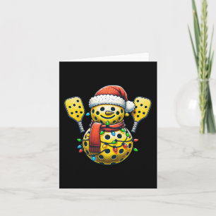 Pickleball Snowman Santa Hat Lights Christmas Pick Card