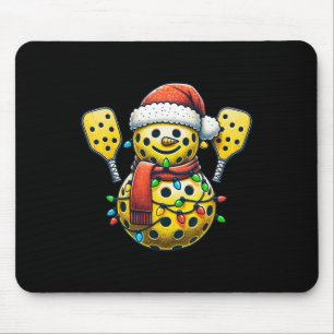 Pickleball Snowman Santa Hat Lights Christmas Pick Mouse Pad