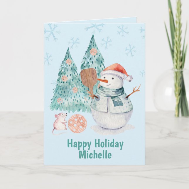 Pickleball Snowmen, minty Christmas Card (Front)