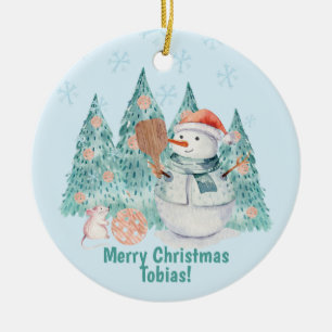 Pickleball Snowmen, minty Christmas  Ceramic Ornament