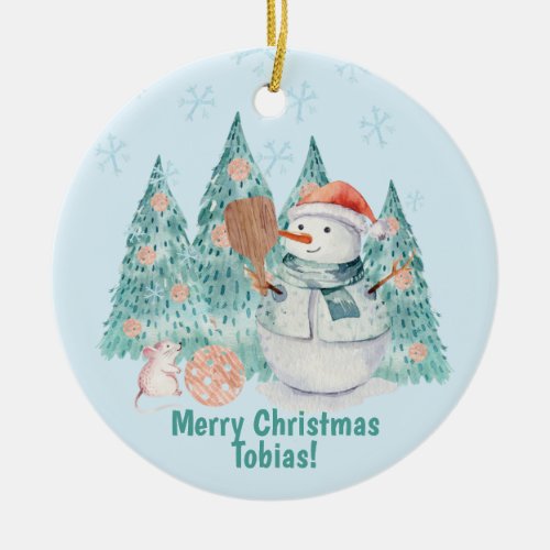 Pickleball Snowmen minty Christmas  Ceramic Ornament