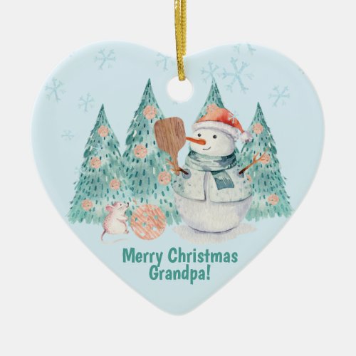 Pickleball Snowmen minty Christmas for Grandad Ceramic Ornament